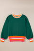 Oversized Textured Knit Striped Trim Pullover Sweater