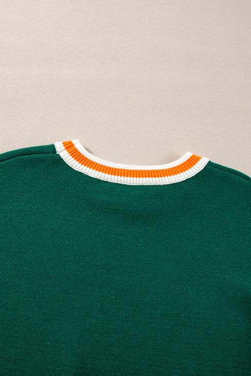 Oversized Textured Knit Striped Trim Pullover Sweater