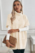 Oversized Textured Knit Turtleneck Pocket Poncho Sweater