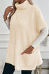 Oversized Textured Knit Turtleneck Pocket Poncho Sweater