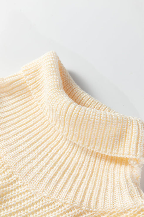 Oversized Textured Knit Turtleneck Pocket Poncho Sweater