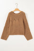 Oversized Textured Open Knit Bell Sleeve V Neck Sweater