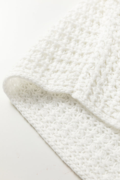 Oversized Textured Open Knit Bell Sleeve V Neck Sweater