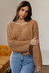 Oversized Textured Open Knit Bell Sleeve V Neck Sweater