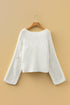 Oversized Textured Open Knit Bell Sleeve V Neck Sweater