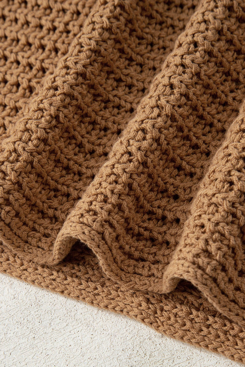 Oversized Textured Open Knit Bell Sleeve V Neck Sweater