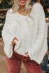 Oversized Textured Open Knit Bell Sleeve V Neck Sweater