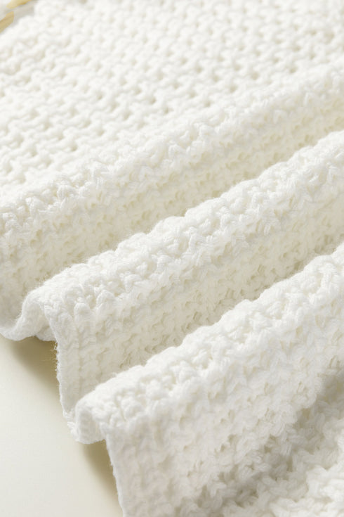 Oversized Textured Open Knit Bell Sleeve V Neck Sweater