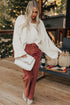 Oversized Textured Open Knit Bell Sleeve V Neck Sweater