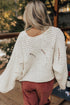 Oversized Textured Open Knit Bell Sleeve V Neck Sweater