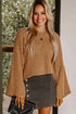Oversized Textured Open Knit Bell Sleeve V Neck Sweater