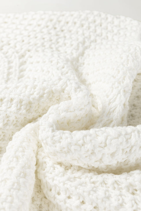 Oversized Textured Open Knit Bell Sleeve V Neck Sweater