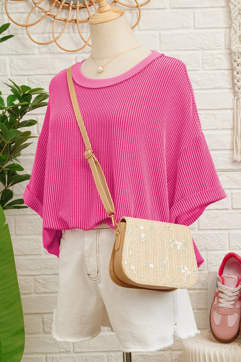 Oversized Textured Ribbed Open Back Bow Detail Shirt