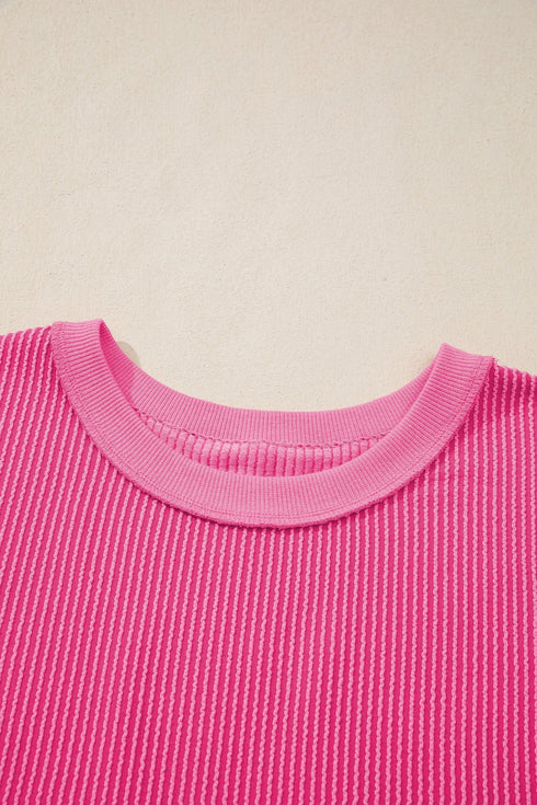 Oversized Textured Ribbed Open Back Bow Detail Shirt