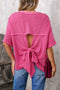 Oversized Textured Ribbed Open Back Bow Detail Shirt