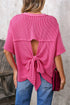 Oversized Textured Ribbed Open Back Bow Detail Shirt