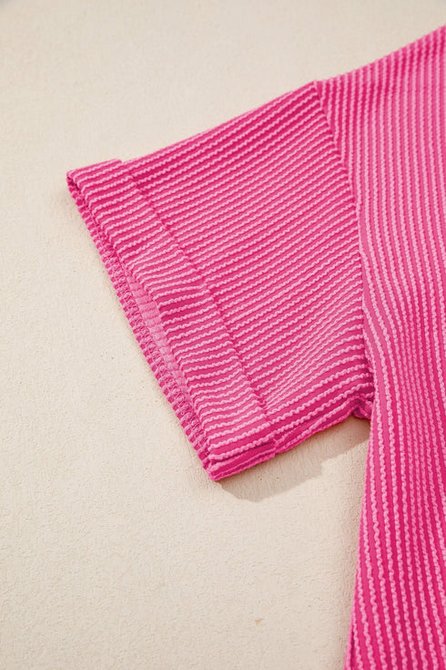 Oversized Textured Ribbed Open Back Bow Detail Shirt