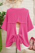 Oversized Textured Ribbed Open Back Bow Detail Shirt