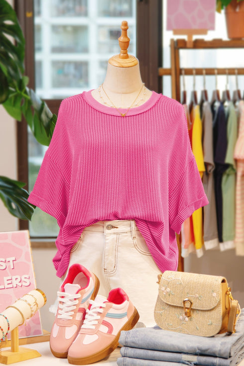 Oversized Textured Ribbed Open Back Bow Detail Shirt