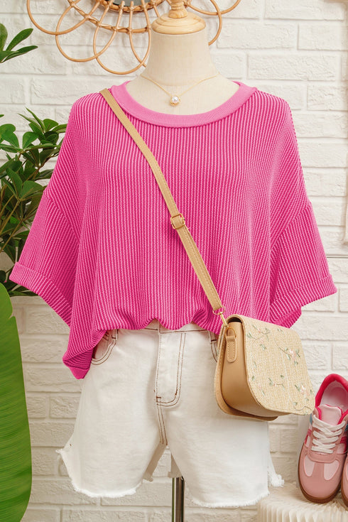 Oversized Textured Ribbed Open Back Bow Detail Shirt