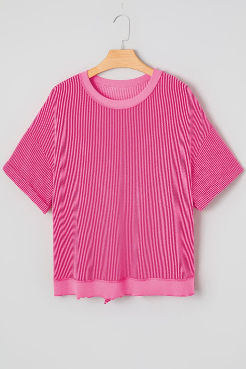 Oversized Textured Ribbed Open Back Bow Detail Shirt