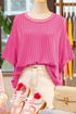 Oversized Textured Ribbed Open Back Bow Detail Shirt