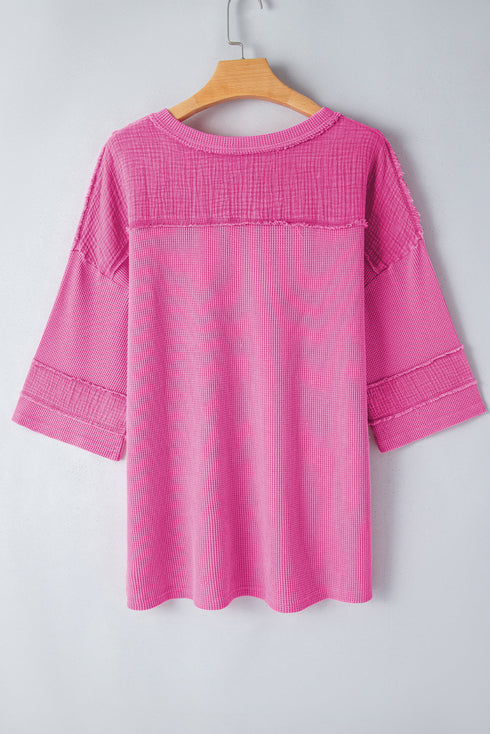 Oversized Textured Waffle Knit Bracelet Sleeve Top