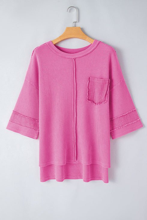 Oversized Textured Waffle Knit Bracelet Sleeve Top