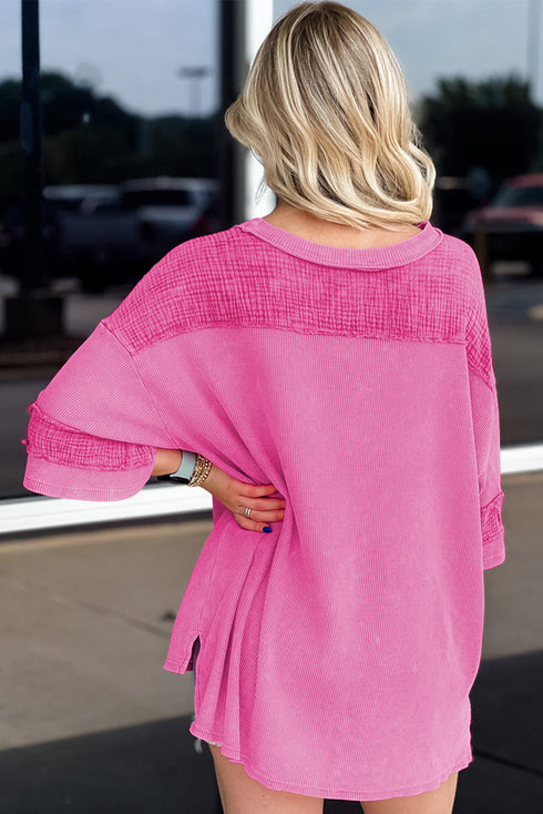 Oversized Textured Waffle Knit Bracelet Sleeve Top