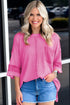 Oversized Textured Waffle Knit Bracelet Sleeve Top