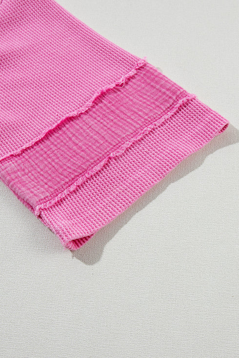 Oversized Textured Waffle Knit Bracelet Sleeve Top