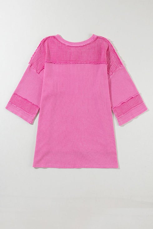 Oversized Textured Waffle Knit Bracelet Sleeve Top