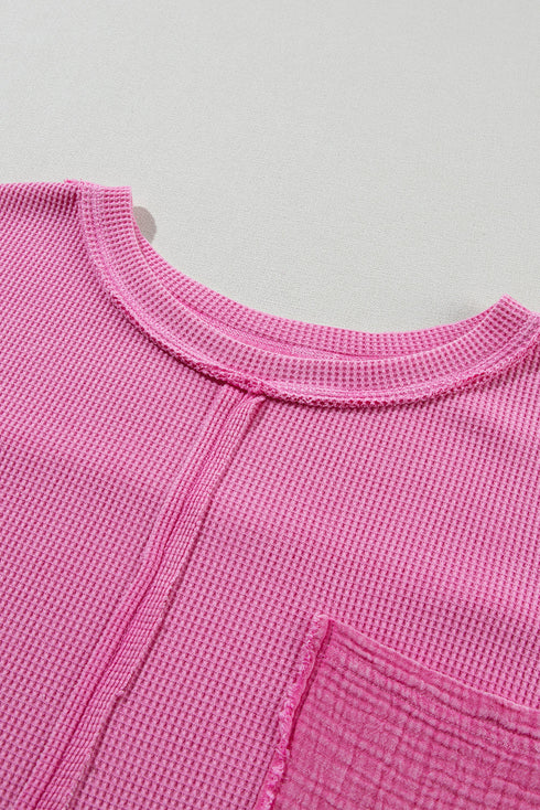 Oversized Textured Waffle Knit Bracelet Sleeve Top