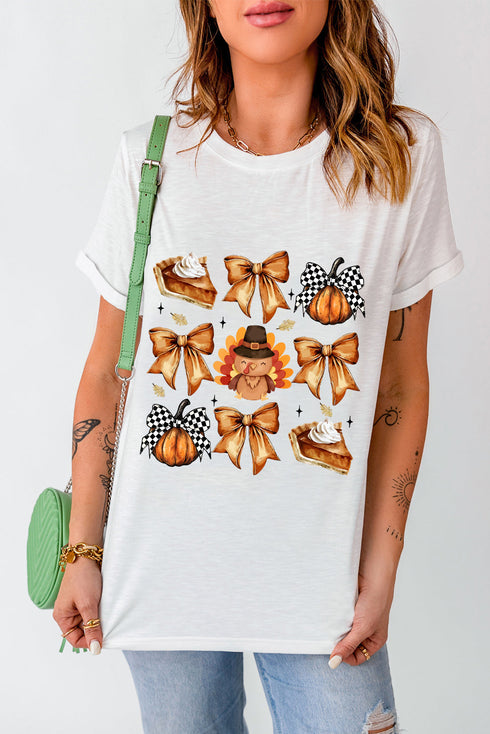Oversized Turkey Pie And Bows Holiday Graphic Shirt