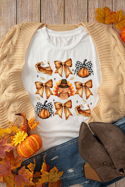 Oversized Turkey Pie And Bows Holiday Graphic Shirt