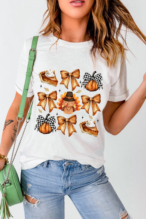 Oversized Turkey Pie And Bows Holiday Graphic Shirt