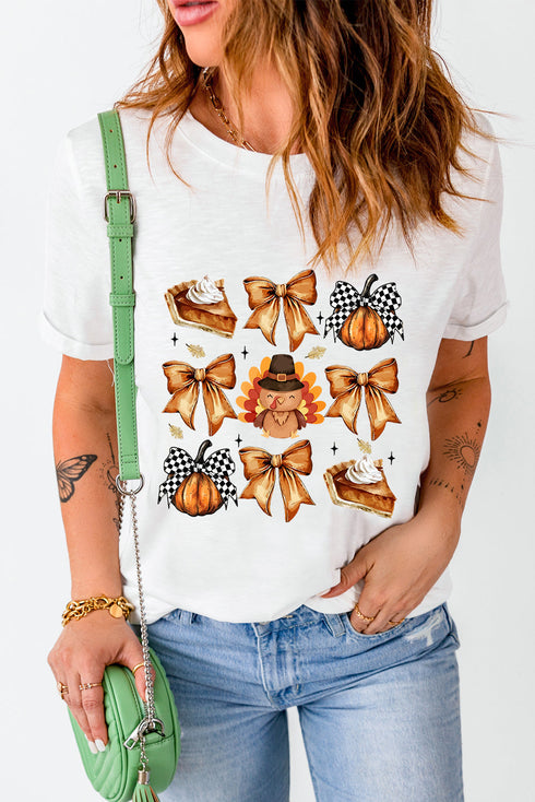 Oversized Turkey Pie And Bows Holiday Graphic Shirt