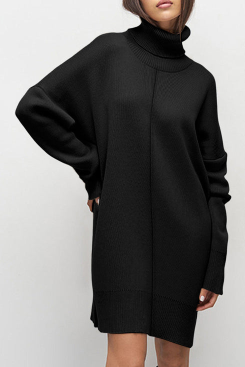 Oversized Turtleneck Center Seam Knit Sweater Dress