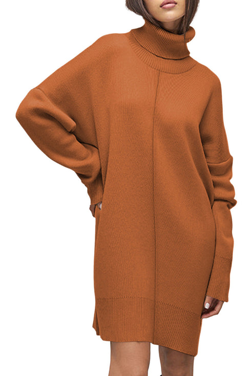 Oversized Turtleneck Center Seam Knit Sweater Dress