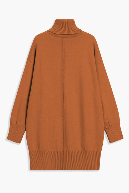Oversized Turtleneck Center Seam Knit Sweater Dress