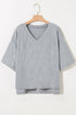 Oversized V Neck Half Sleeve Raglan Knit Top