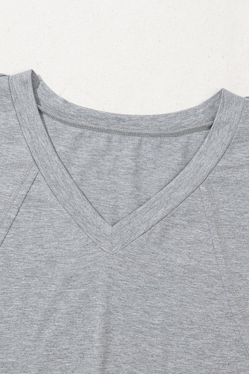 Oversized V Neck Half Sleeve Raglan Knit Top