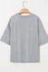 Oversized V Neck Half Sleeve Raglan Knit Top
