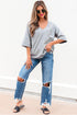 Oversized V Neck Half Sleeve Raglan Knit Top