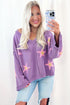 Oversized V Neck Tufted Star Exposed Seam Sweater