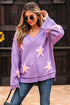 Oversized V Neck Tufted Star Exposed Seam Sweater