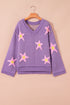 Oversized V Neck Tufted Star Exposed Seam Sweater