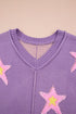 Oversized V Neck Tufted Star Exposed Seam Sweater