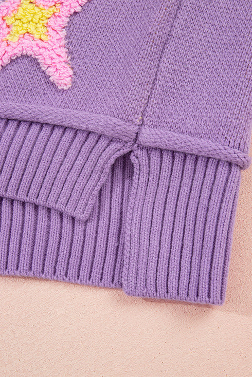 Oversized V Neck Tufted Star Exposed Seam Sweater