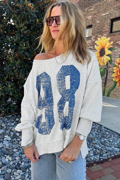 Oversized Varsity Graphic Print Drop Shoulder Pullover Sweatshirt